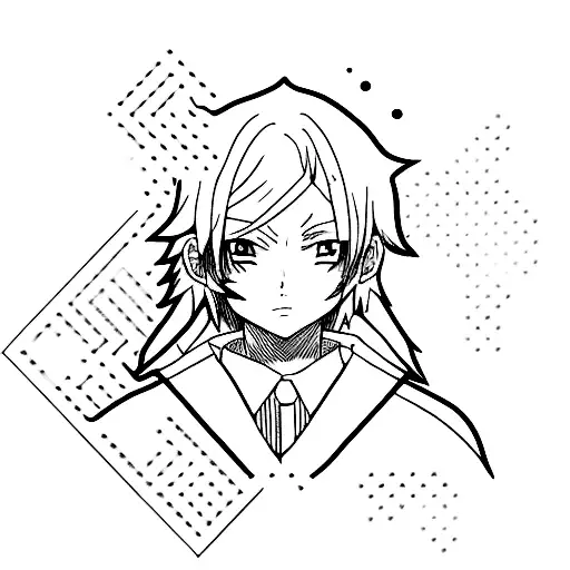A minimalist tattoo of an anime character surrounded by computer code tattoo design idea