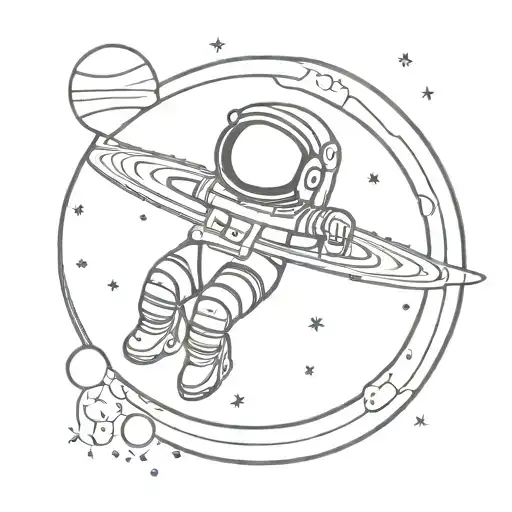 saturn and stars with an small astronaut floating in space tattoo design idea