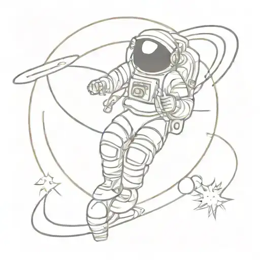 saturn with an astronaut floating in space tattoo design idea