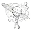 saturn with an small astronaut floating in space tattoo design idea