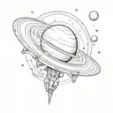 saturn with an small astronaut floating in space tattoo design idea