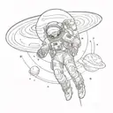 saturn with an small astronaut floating in space tattoo design idea