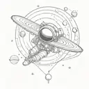 saturn with an small astronaut floating in space tattoo design idea