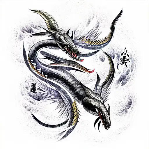 bakunawa and black mamba fighting tattoo design idea