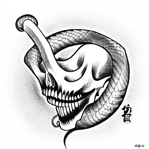 black mamba coiled around a skull tattoo design idea