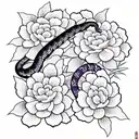 black mamba snake and hydrangeas and peonies tattoo design idea