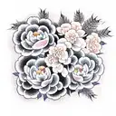 black mamba snake and hydrangeas and peonies tattoo design idea