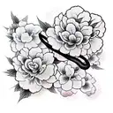 black mamba snake and hydrangeas and peonies tattoo design idea