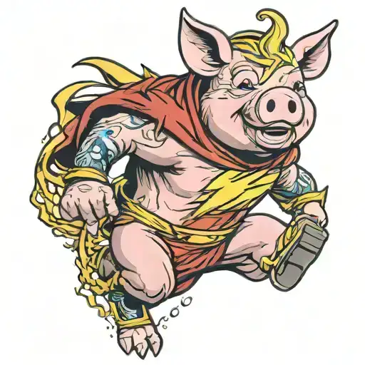 pig dressed as flash running tattoo design idea