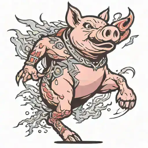 flash pig running tattoo design idea