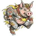 pig dressed as flash running tattoo design idea