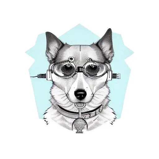 A sketch-style tattoo of a dog surrounded by various IT symbols like keyboards and cables, reflecting the client's passion for both pets and technology tattoo design idea