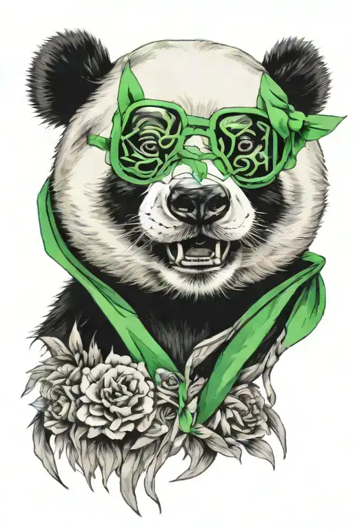 scary panda with green headband tattoo design idea