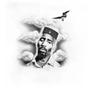 2pac on top of on a cloud in which says if you can make it through the night, there's a brighter day tattoo design idea