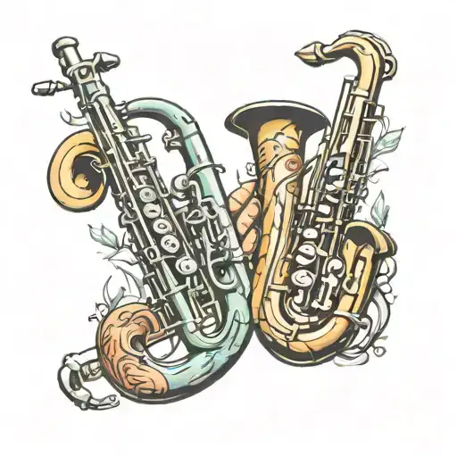 trombone and saxophone    tattoo design idea