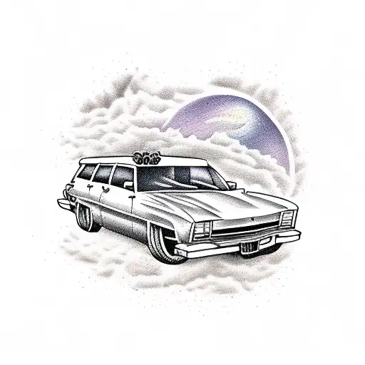hatchback station wagon car with dust behind tattoo design idea