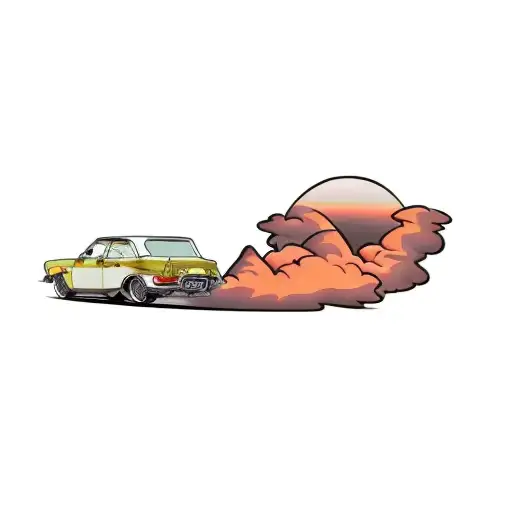  hatchback sedan ford pinto dust cloud behind tattoo design idea