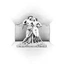 A blackwork tattoo design showcasing Greek statues of lovers, with a strong emphasis on the intricate details of their intertwined hands tattoo design idea