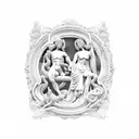 A blackwork tattoo design showcasing Greek statues of lovers, with a strong emphasis on the intricate details of their intertwined hands tattoo design idea