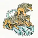 wolves going down a waterfall flowing tattoo design idea