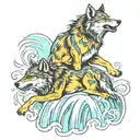 wolves going down a waterfall flowing tattoo design idea