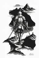 knight walking down a mountain  path tattoo design idea