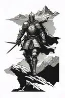knight walking down a mountain  path tattoo design idea