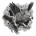 wolf and eagle flying tattoo design idea