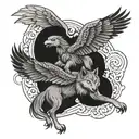 wolf and eagle flying tattoo design idea