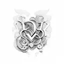 alphabets V , R and C colliding into love  tattoo design idea