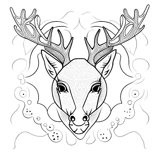 Create a dotwork tattoo of an elk and a hummingbird with a celestial background tattoo design idea