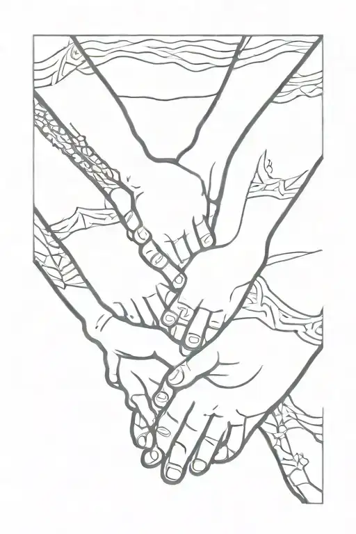 family, bigger sister 4 little brothers holding hands tattoo design idea