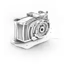 Movie camera made of carpentry tools tattoo design idea