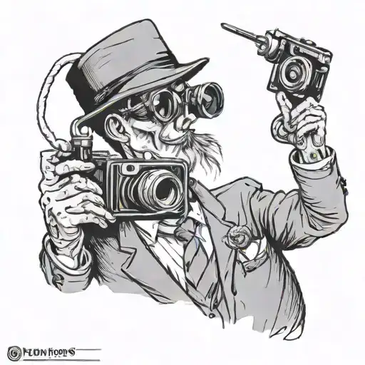 Man in a suit with camera for head   tattoo design idea