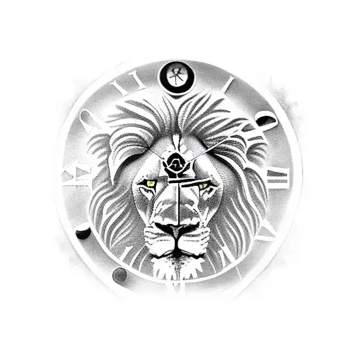 lion with roman clock tattoo design idea