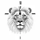 lion with roman clock tattoo design idea
