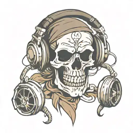 jolly roger with headphones listening tattoo design idea