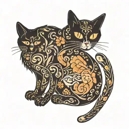 a sitting black cat seen from behind.  The cat has a white spot on the lower left back as well as a white li tattoo design idea