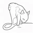 a black cat from behind with a twisted tail at the end, a white spot on the left and a white stripe on the left ear tattoo design idea