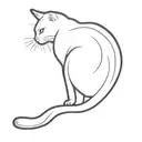 a black cat from behind with a twisted tail at the end, a white spot on the left and a white stripe on the left ear tattoo design idea