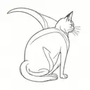 a black cat from behind with a twisted tail at the end, a white spot on the left and a white stripe on the left ear tattoo design idea