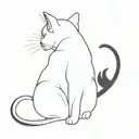 a black cat from behind with a twisted tail at the end, a white spot on the left and a white stripe on the left ear tattoo design idea
