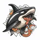 An orca biting a torpedo tattoo design idea