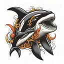 An orca biting a torpedo tattoo design idea