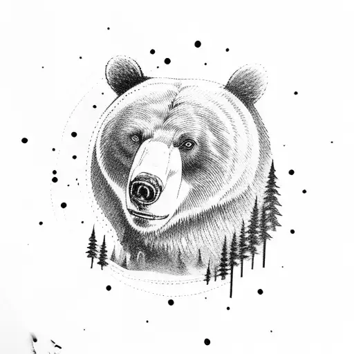 bear on the background of the forest tattoo design idea