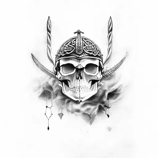 crow, skull, valhalla, viking tattoo design idea