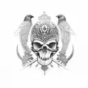 crow, skull, valhalla, viking tattoo design idea