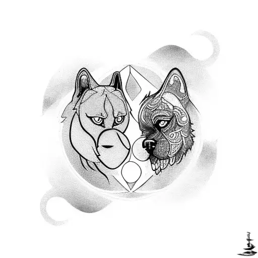 Boxer and wolf in a Yin-Yang symbol tattoo design idea