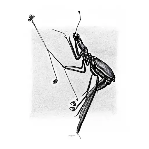 A sketch of a praying mantis playing a musical instrument tattoo design idea