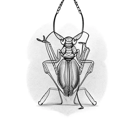 A sketch of a praying mantis playing a musical instrument tattoo design idea